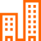 Orange color buildings icon, small size